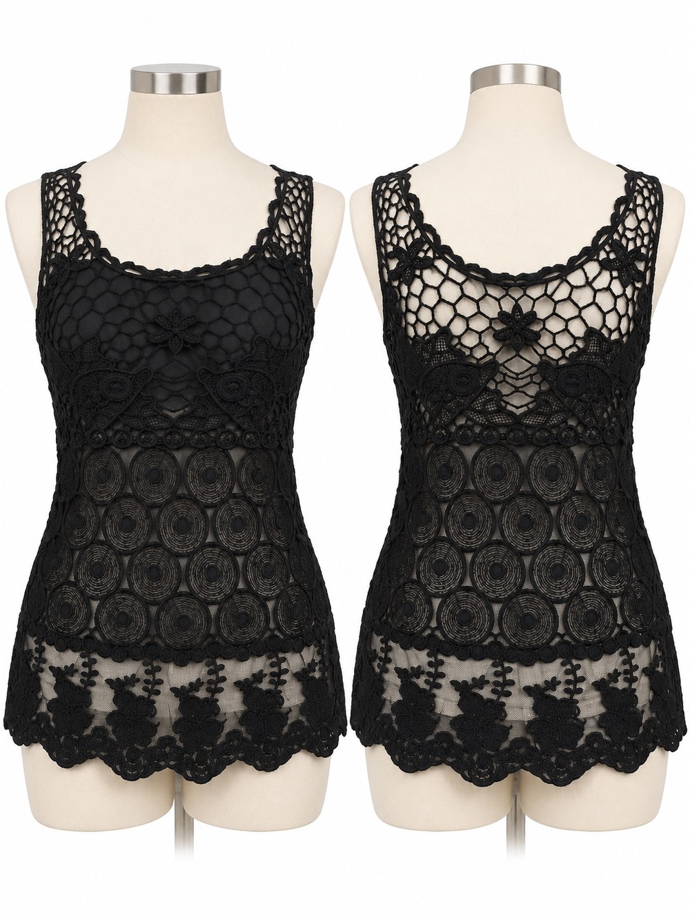iris Black Crochet Lace Tank Chemise